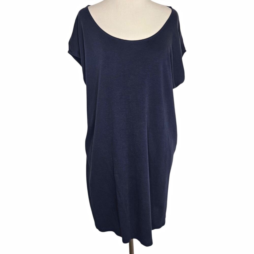 Eileen Fisher Womens XL Tunic Top Organic Cotton Cap Sleeves Basics Comfort Navy